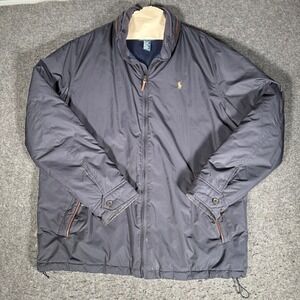 Polo Ralph Lauren Jacket Mens XLT Navy Windbreaker Hidden Hoodie